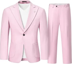 MrSure 2-Piece Mens Linen Suit, Slim Fit Blazer Pants Suit Set for Casual Beach Wedding Summer Groomsmen