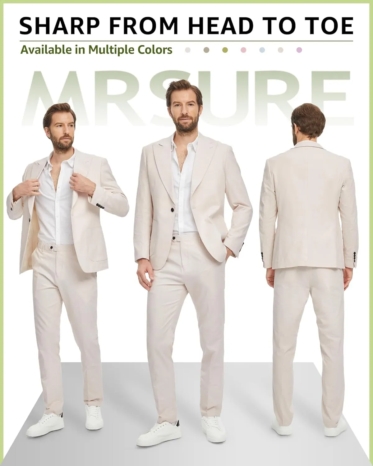 MrSure 2-Piece Mens Linen Suit, Slim Fit Blazer Pants Suit Set for Casual Beach Wedding Summer Groomsmen