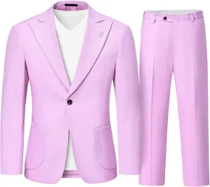 MrSure 2-Piece Mens Linen Suit, Slim Fit Blazer Pants Suit Set for Casual Beach Wedding Summer Groomsmen