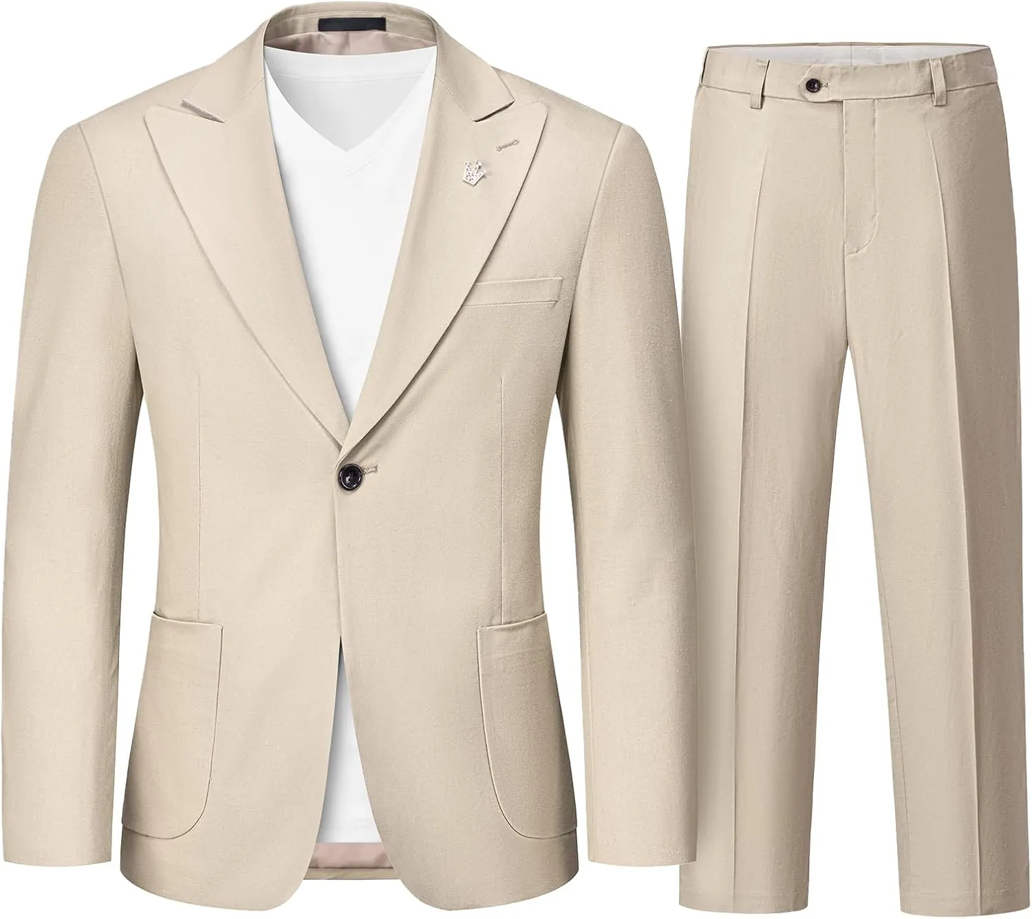 MrSure 2-Piece Mens Linen Suit, Slim Fit Blazer Pants Suit Set for Casual Beach Wedding Summer Groomsmen