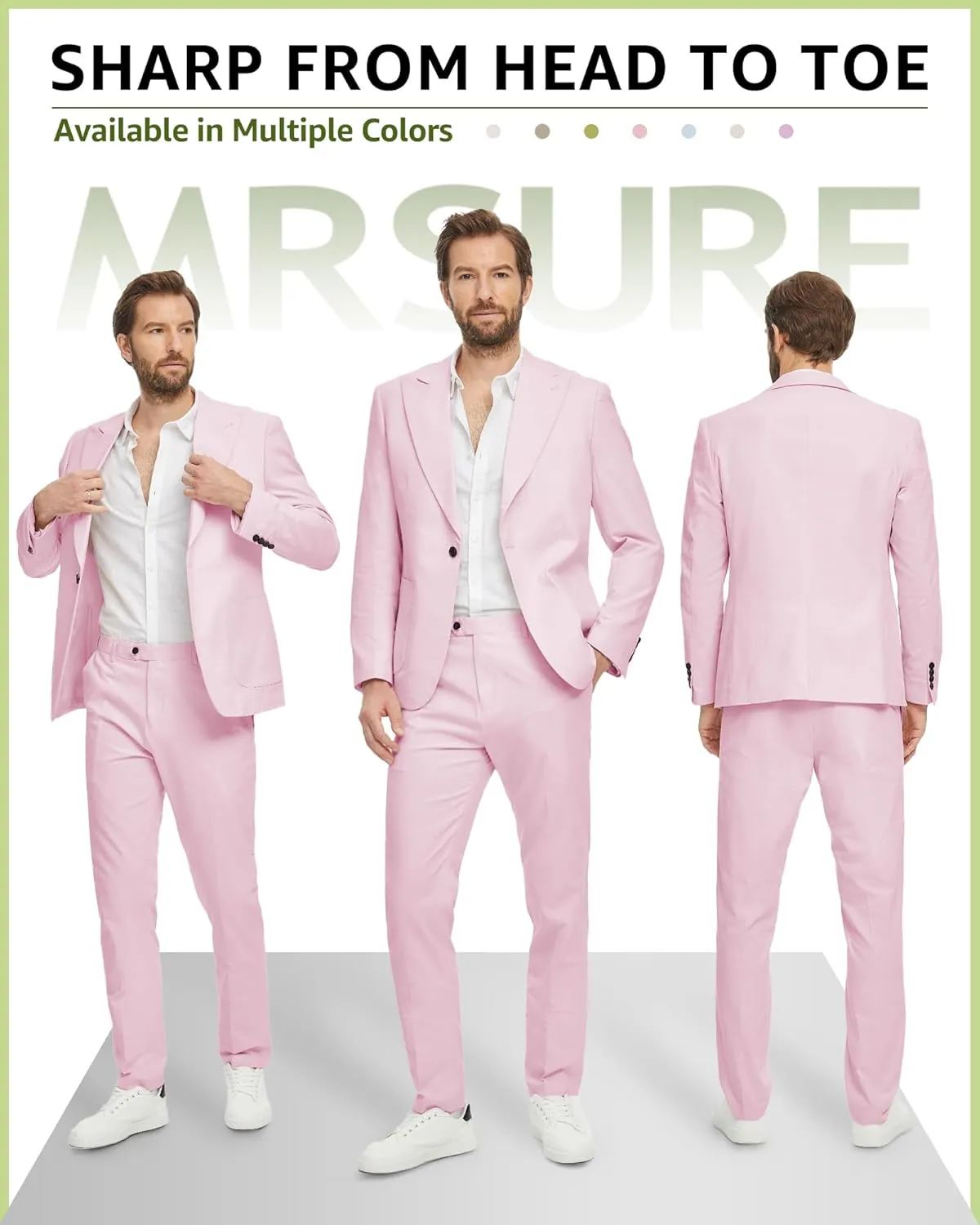 MrSure 2-Piece Mens Linen Suit, Slim Fit Blazer Pants Suit Set for Casual Beach Wedding Summer Groomsmen