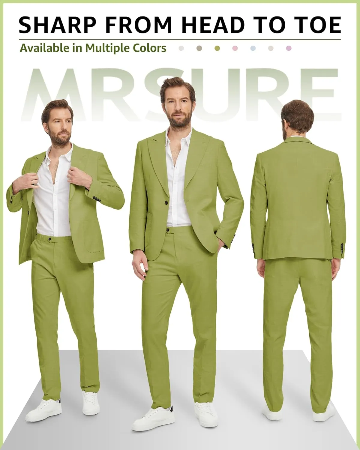 MrSure 2-Piece Mens Linen Suit, Slim Fit Blazer Pants Suit Set for Casual Beach Wedding Summer Groomsmen
