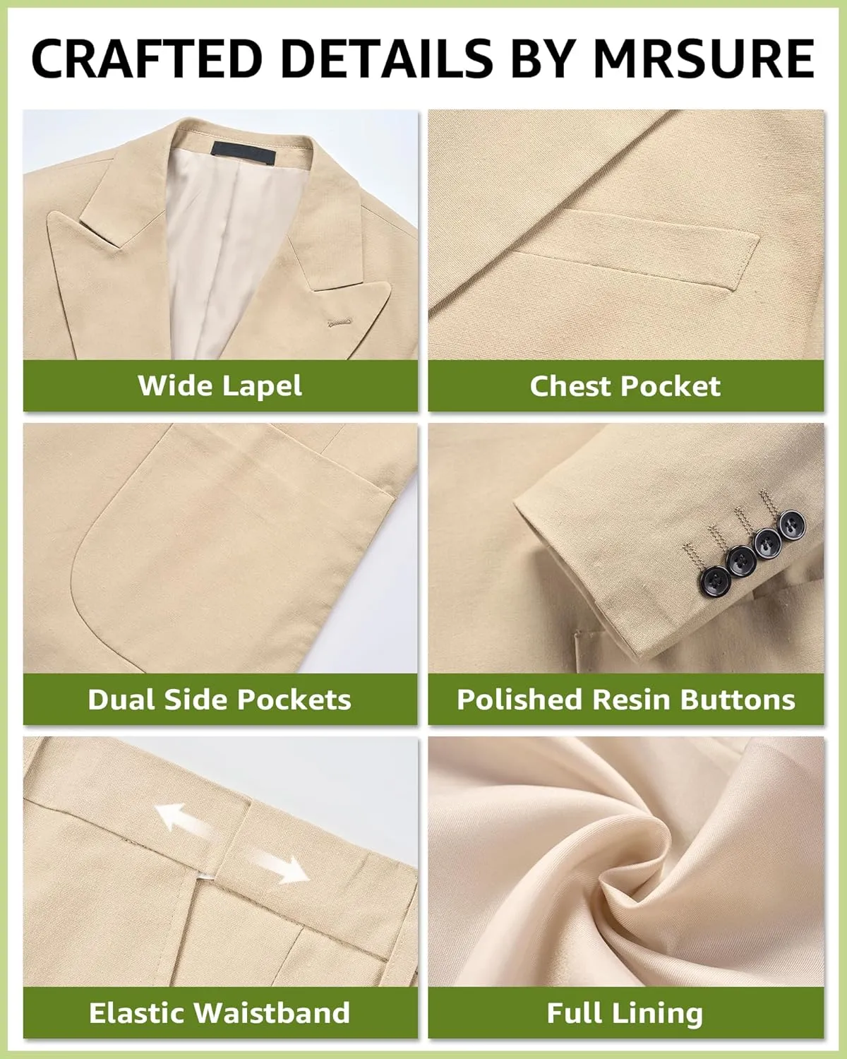 MrSure 2-Piece Mens Linen Suit, Slim Fit Blazer Pants Suit Set for Casual Beach Wedding Summer Groomsmen