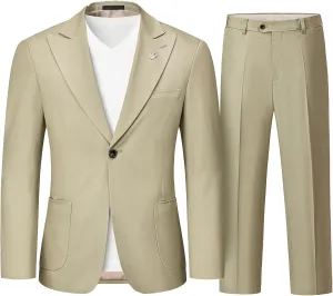 MrSure 2-Piece Mens Linen Suit, Slim Fit Blazer Pants Suit Set for Casual Beach Wedding Summer Groomsmen