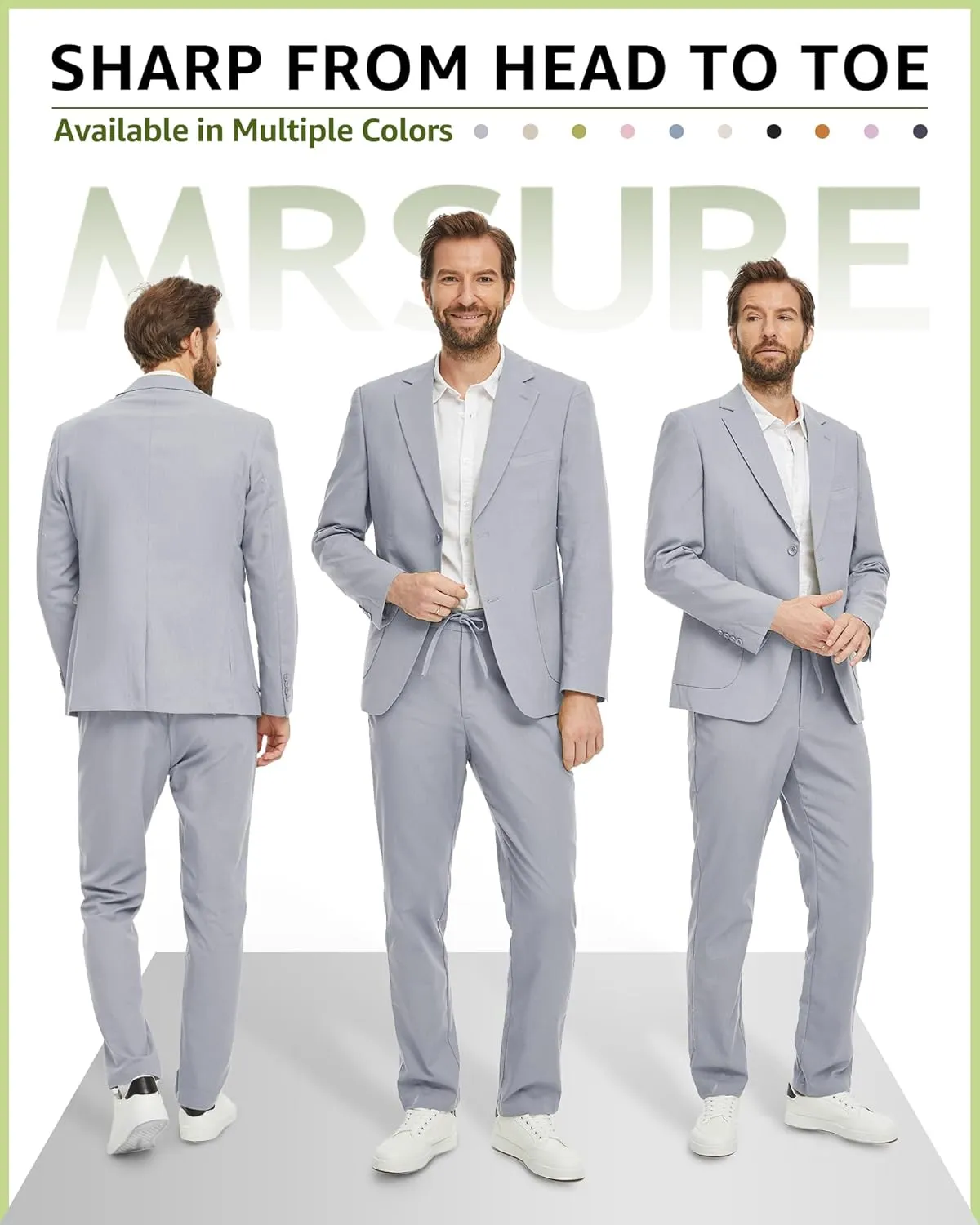 MrSure Men's 2-Piece Regular Fit Linen Suit, Two Buttons Lightweight Jacket and Pants for Prom, Beach Wedding, Casual, Summer
