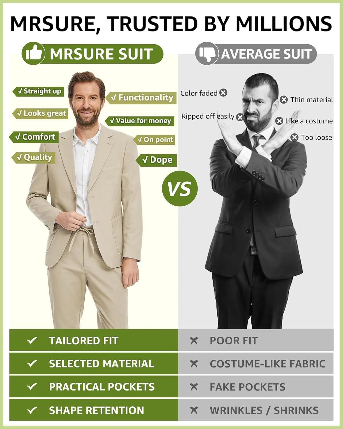MrSure Men's 2-Piece Regular Fit Linen Suit, Two Buttons Lightweight Jacket and Pants for Prom, Beach Wedding, Casual, Summer