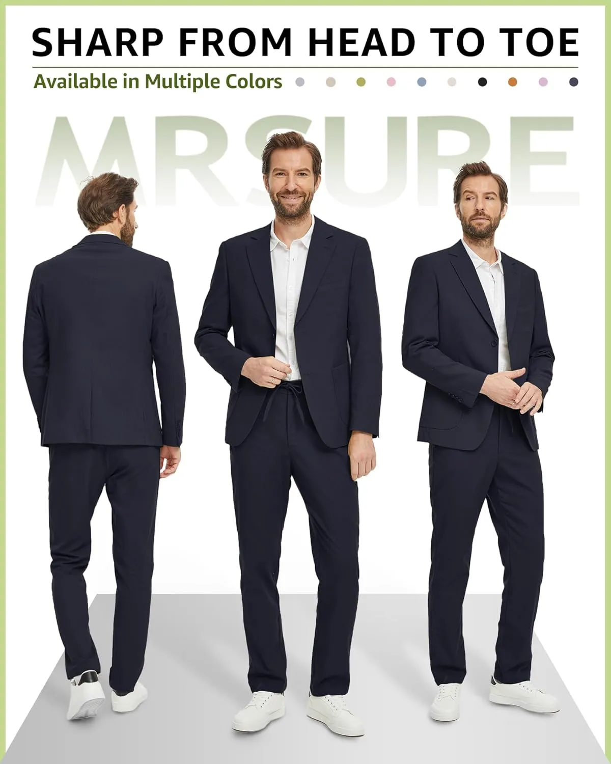 MrSure Men's 2-Piece Regular Fit Linen Suit, Two Buttons Lightweight Jacket and Pants for Prom, Beach Wedding, Casual, Summer