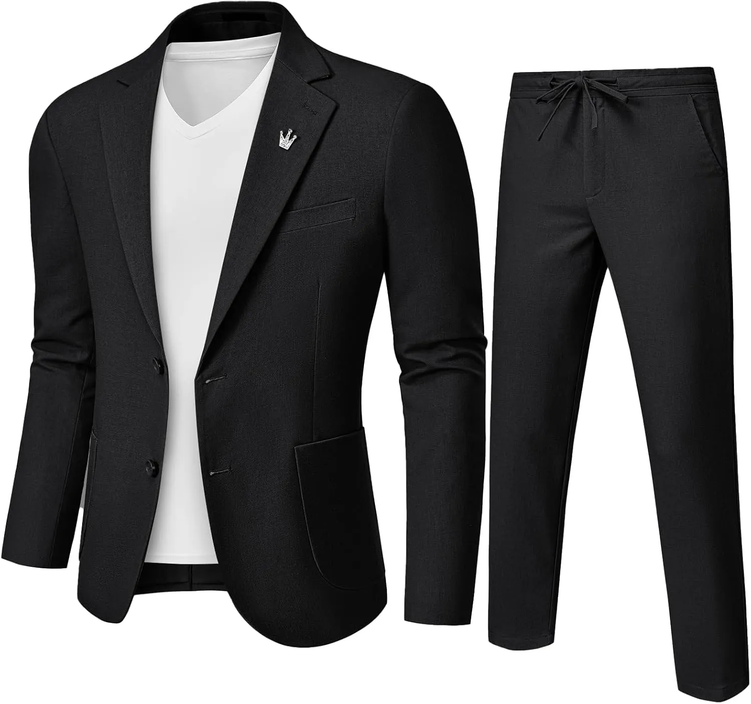 MrSure Men's 2-Piece Regular Fit Linen Suit, Two Buttons Lightweight Jacket and Pants for Prom, Beach Wedding, Casual, Summer