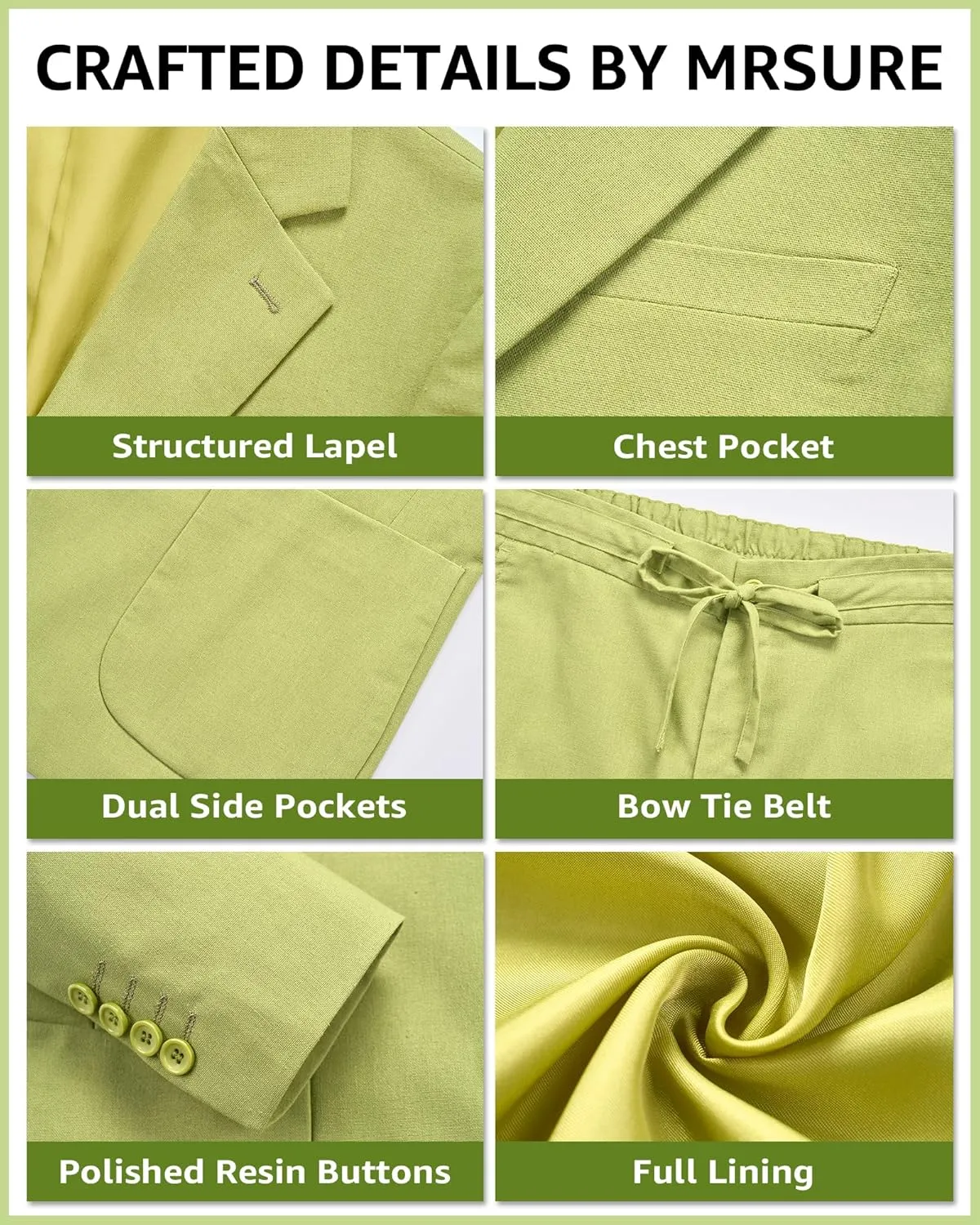 MrSure Men's 2-Piece Regular Fit Linen Suit, Two Buttons Lightweight Jacket and Pants for Prom, Beach Wedding, Casual, Summer