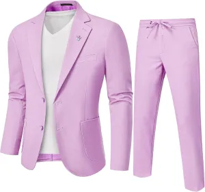 MrSure Men's 2-Piece Regular Fit Linen Suit, Two Buttons Lightweight Jacket and Pants for Prom, Beach Wedding, Casual, Summer