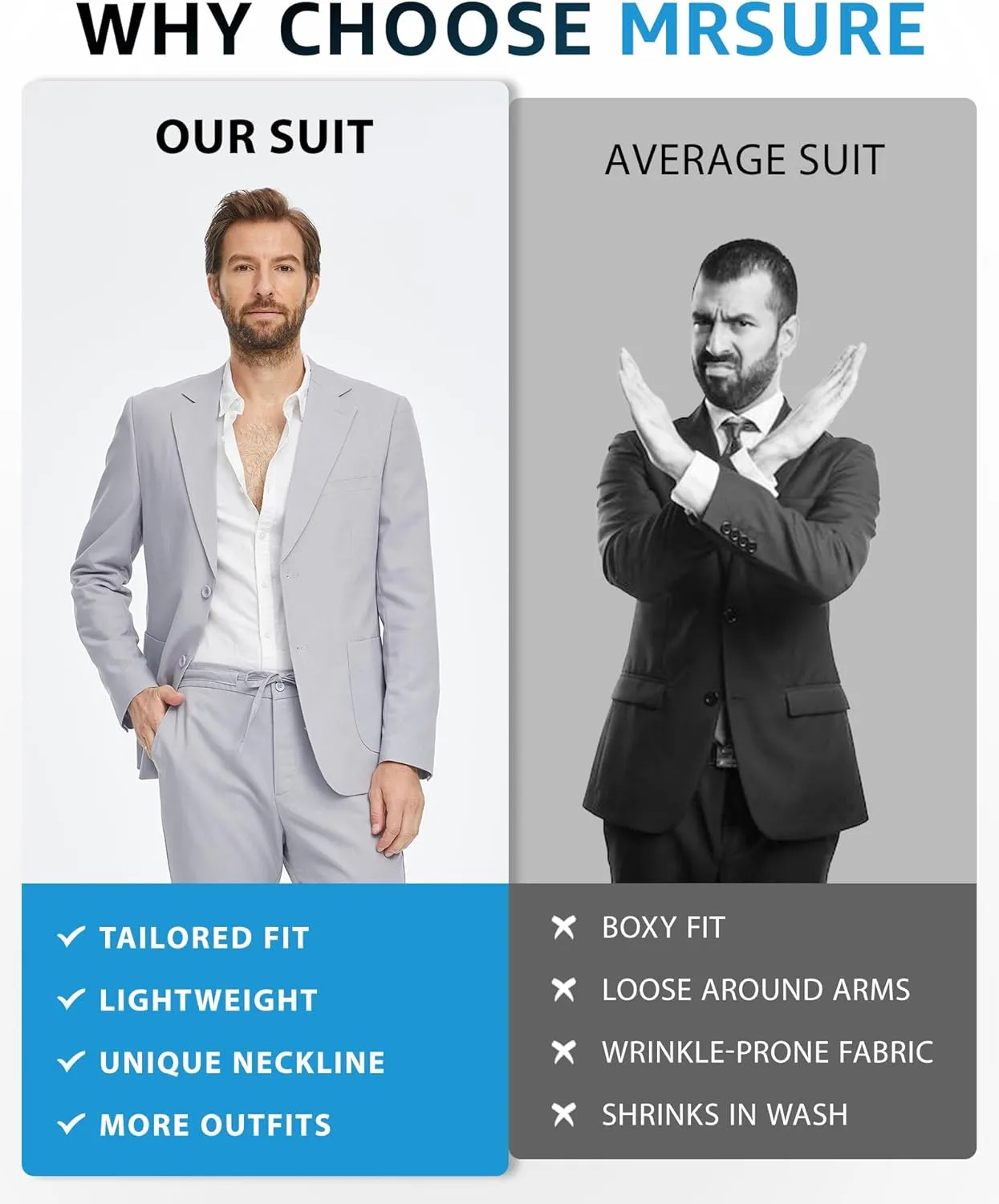 MrSure Men's 2-Piece Regular Fit Linen Suit, Two Buttons Lightweight Jacket and Pants for Prom, Beach Wedding, Casual, Summer