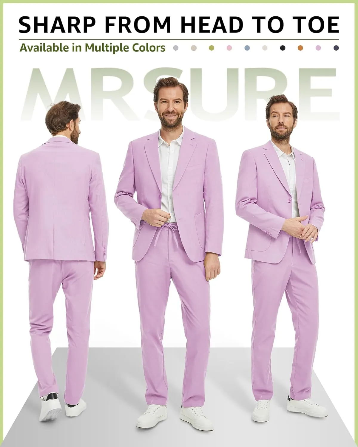 MrSure Men's 2-Piece Regular Fit Linen Suit, Two Buttons Lightweight Jacket and Pants for Prom, Beach Wedding, Casual, Summer