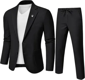 MrSure Men's 2-Piece Regular Fit Linen Suit, Two Buttons Lightweight Jacket and Pants for Prom, Beach Wedding, Casual, Summer