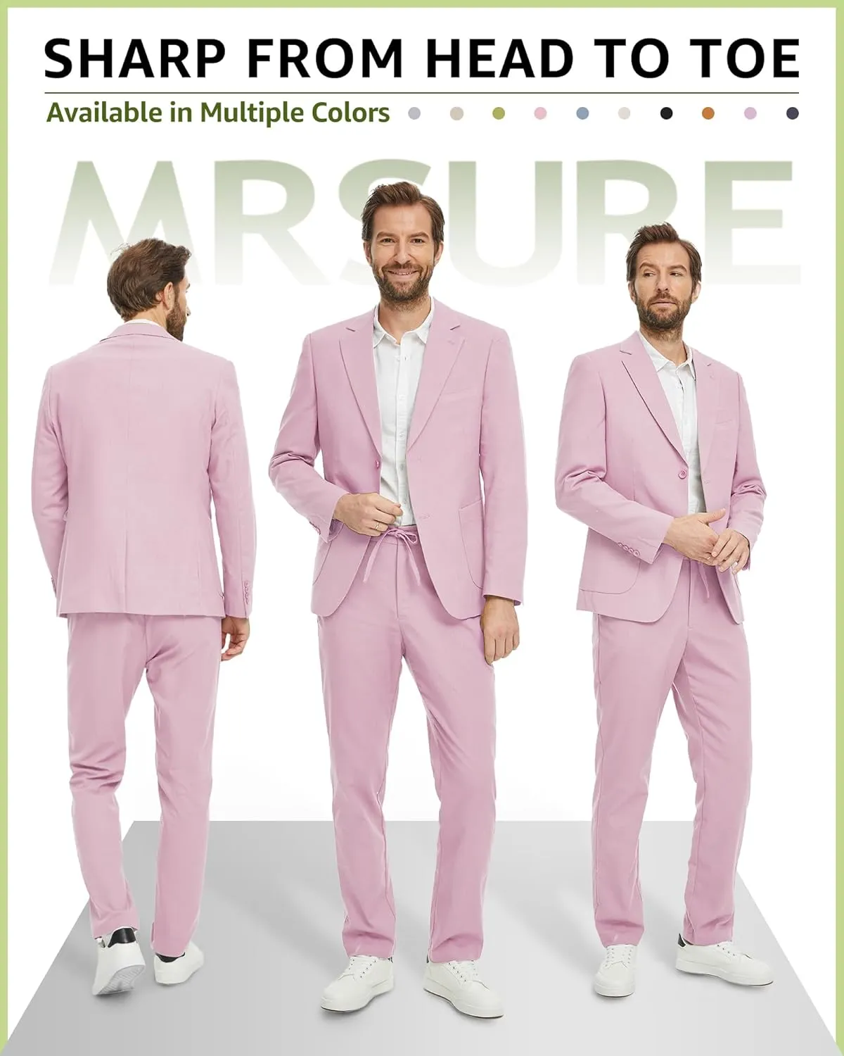 MrSure Men's 2-Piece Regular Fit Linen Suit, Two Buttons Lightweight Jacket and Pants for Prom, Beach Wedding, Casual, Summer