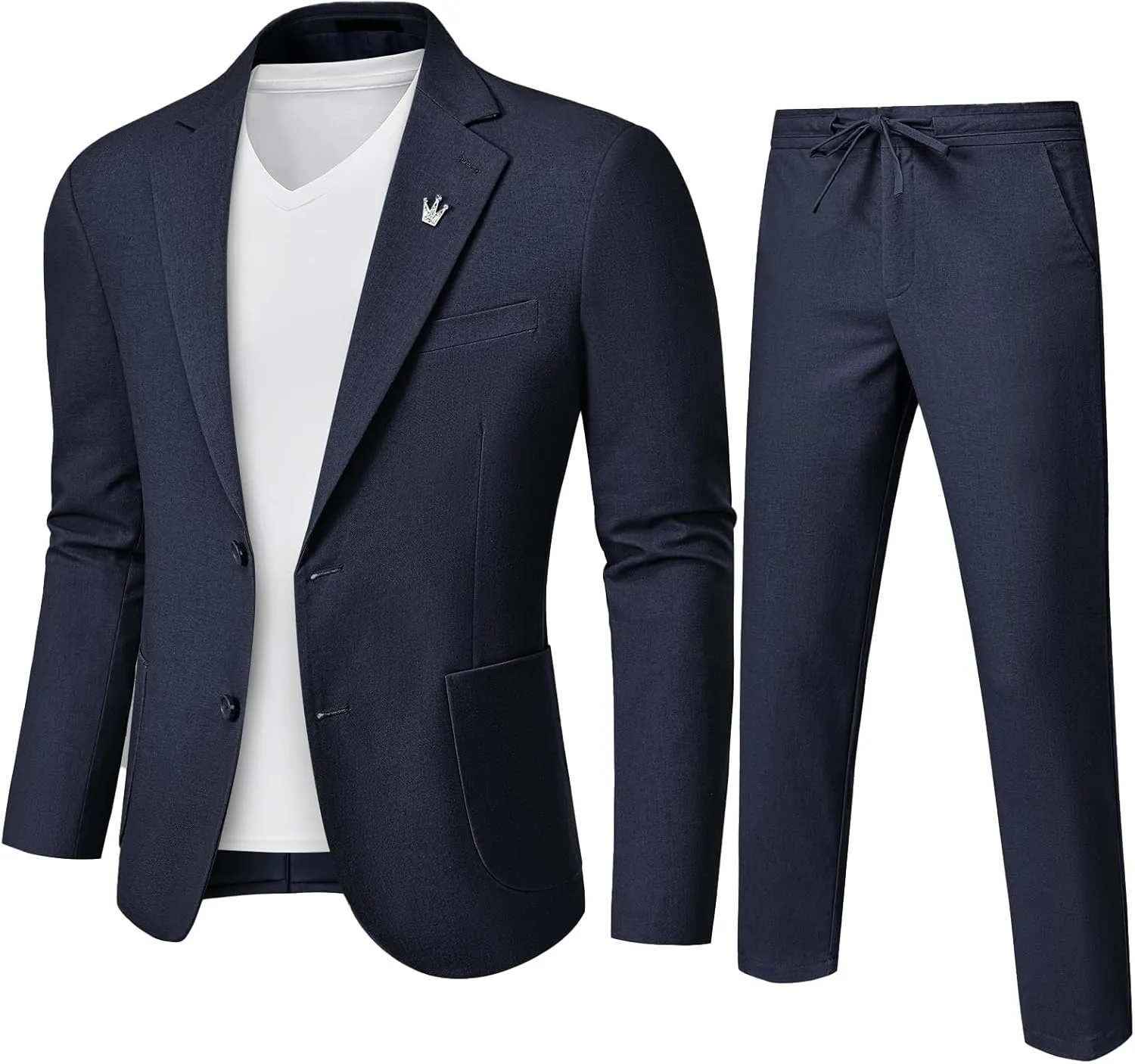 MrSure Men's 2-Piece Regular Fit Linen Suit, Two Buttons Lightweight Jacket and Pants for Prom, Beach Wedding, Casual, Summer