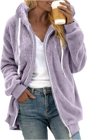 Muyise Women Oversized Sherpa Jackets Winter Warm Fuzzy Fleece Jackets Fluffy Full Zip Up Coat Outwear with Pockets