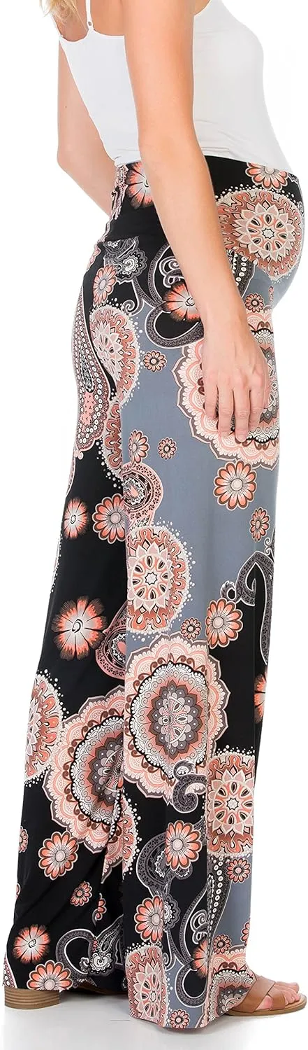 My Bump Women's Maternity Casual Bohemian Damask Palazzo Pants W/Tummy Control