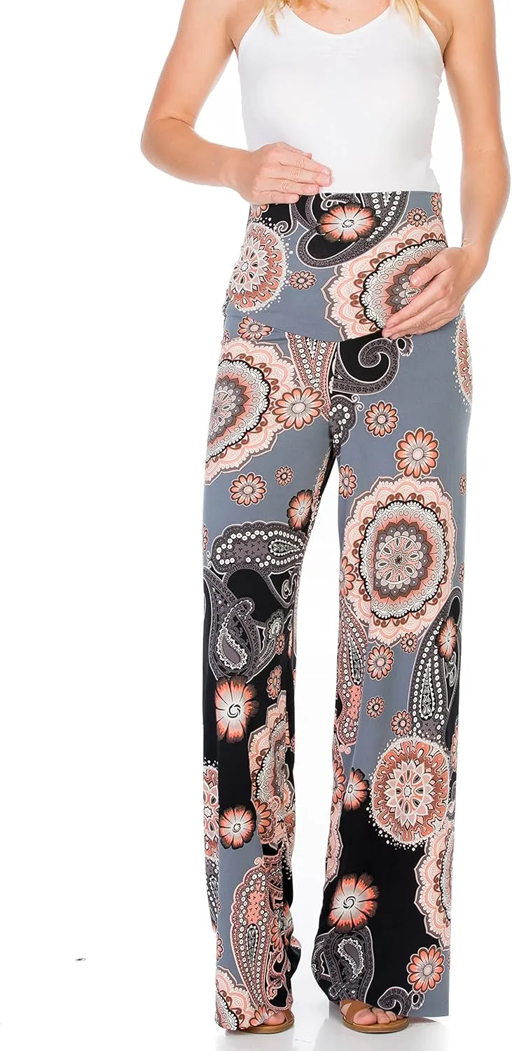 My Bump Women's Maternity Casual Bohemian Damask Palazzo Pants W/Tummy Control