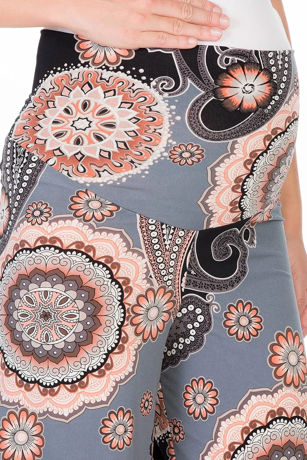 My Bump Women's Maternity Casual Bohemian Damask Palazzo Pants W/Tummy Control