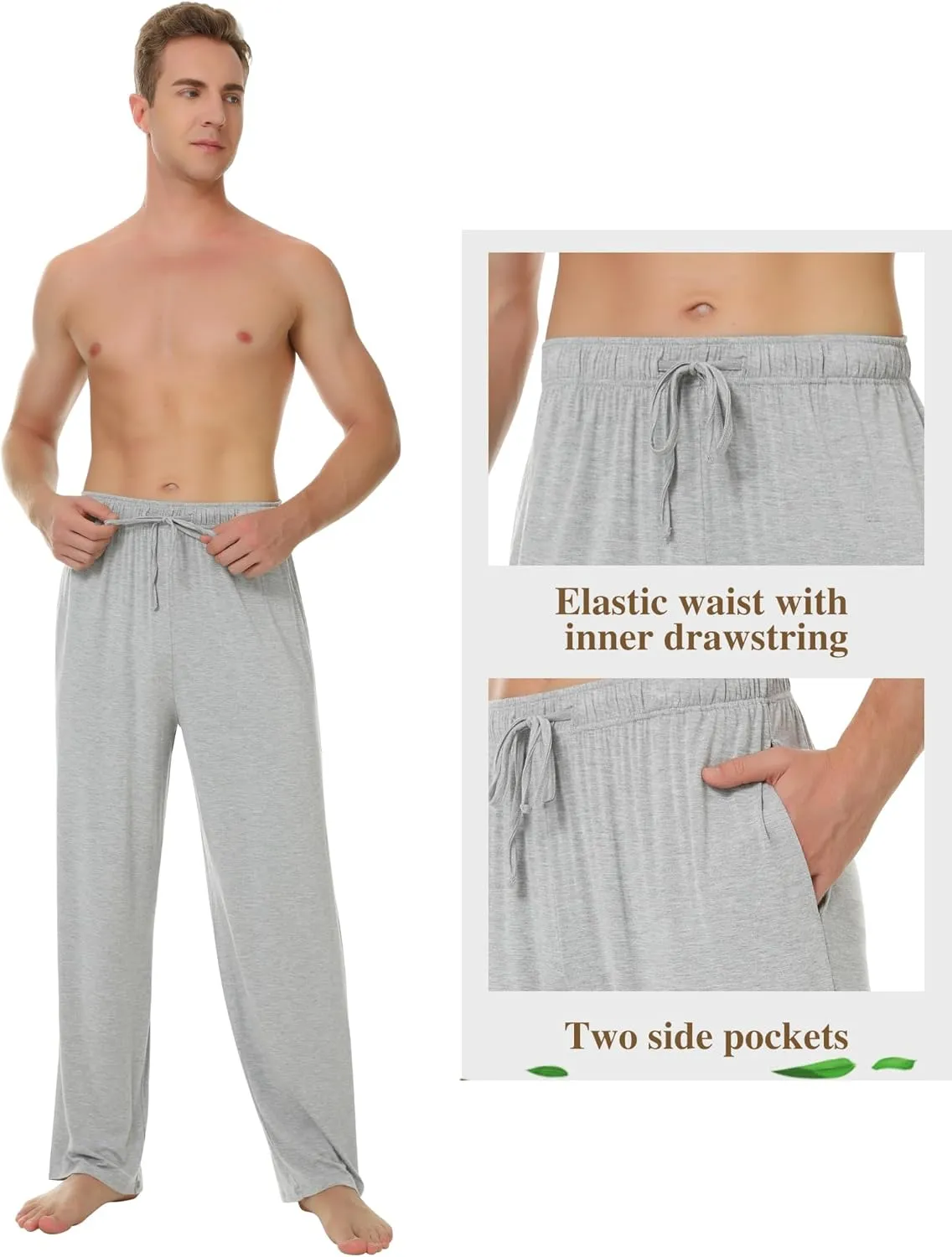 NACHILA Men's Pajama Pants-Viscose Made from Bamboo,Soft Sleep Bottoms Stretchy Sweatpants with Pockets