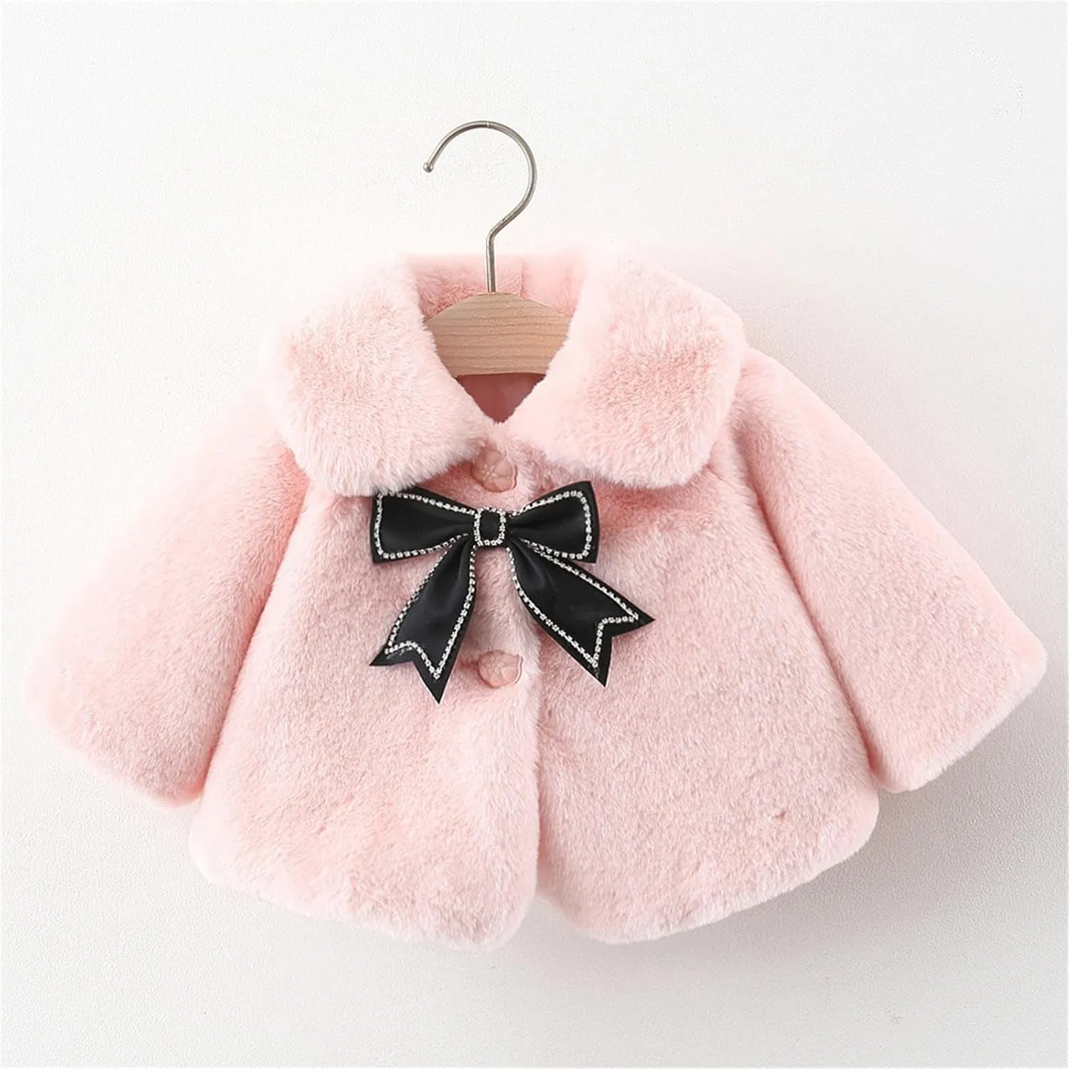 Newborn Baby Girls Warm Cloak Coat Cute Winter Furry Cape Jacket Fluffy Fleece Outwear Long Sleeve Sweet Outfit with Bowknot