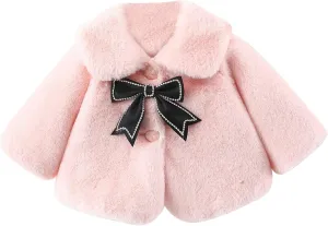 Newborn Baby Girls Warm Cloak Coat Cute Winter Furry Cape Jacket Fluffy Fleece Outwear Long Sleeve Sweet Outfit with Bowknot
