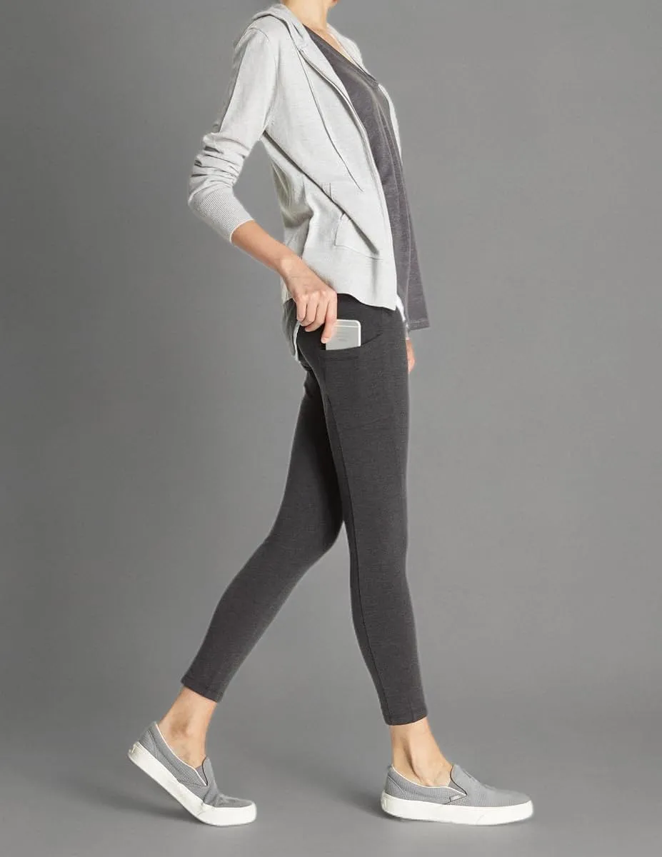 No Nonsense Women's Soft Cotton Leggings with Side Pockets Workout Stretch Pull On Pants