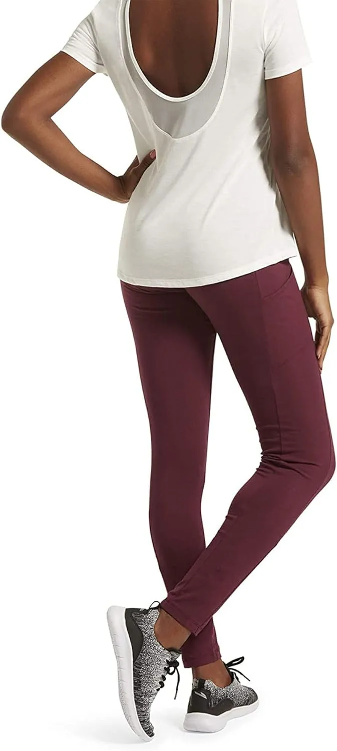 No Nonsense Women's Soft Cotton Leggings with Side Pockets Workout Stretch Pull On Pants