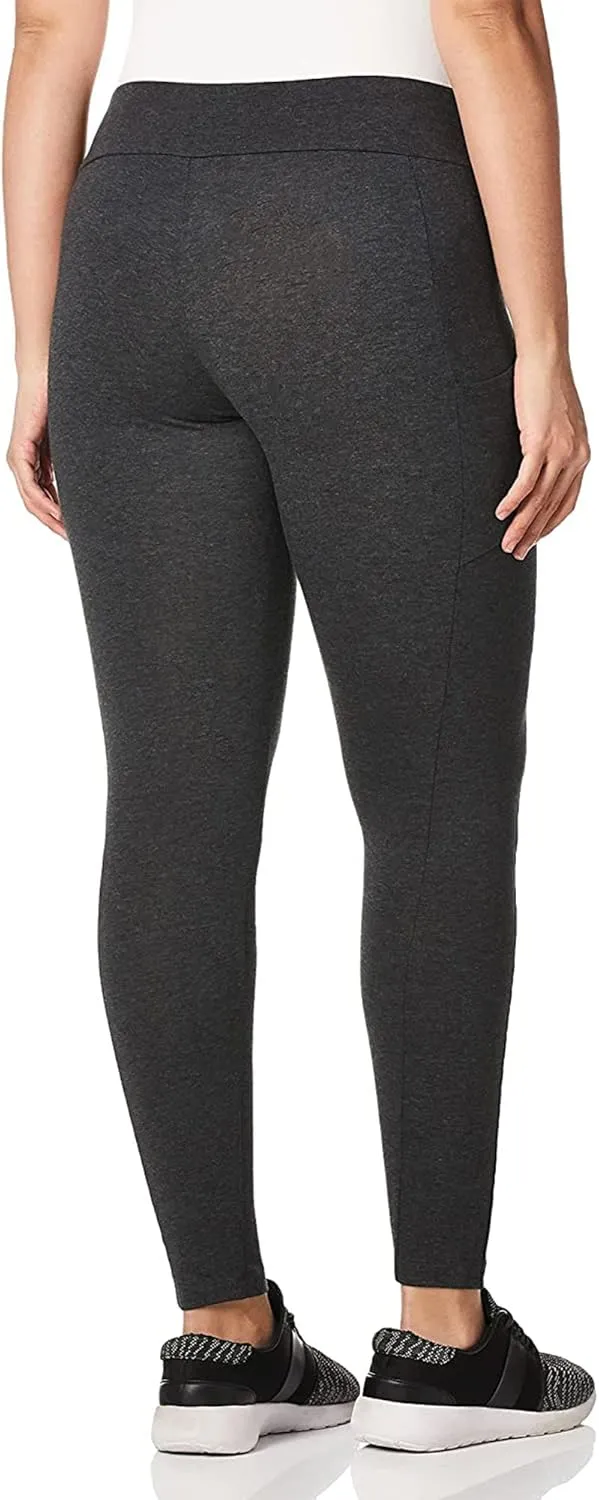 No Nonsense Women's Soft Cotton Leggings with Side Pockets Workout Stretch Pull On Pants