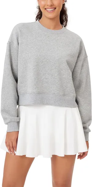 ODODOS Women's Fleece Lined Oversized Cropped Sweatshirts Long Sleeve Crew Neck Pullover Crop Top