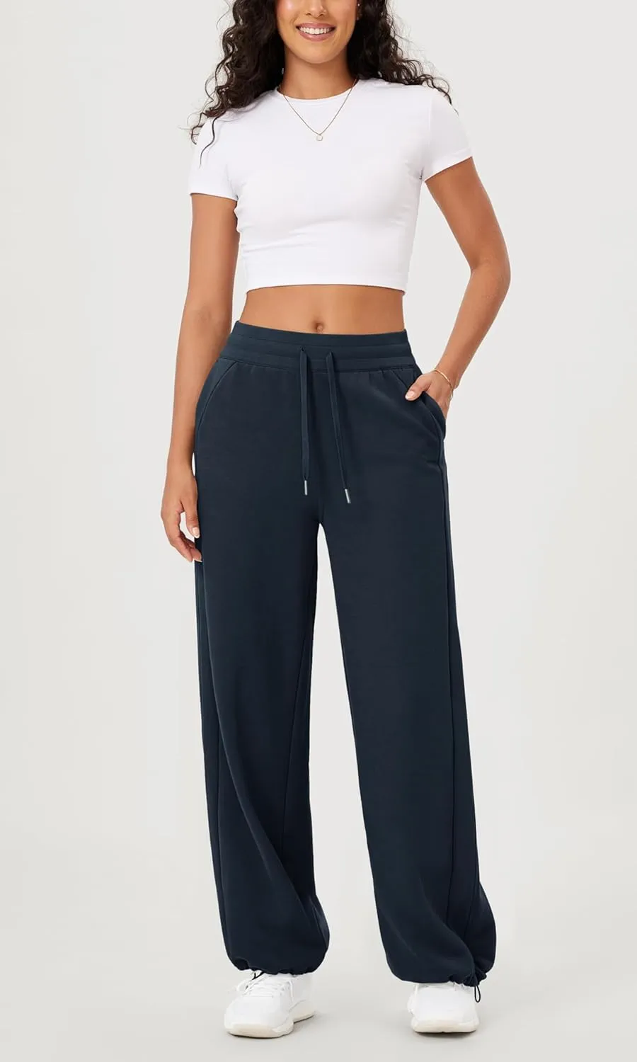 ODODOS Women's Fleece Lined Wide Leg Jogger Pants with Pockets Mid-Rise Relaxed Pull-On Sweatpants