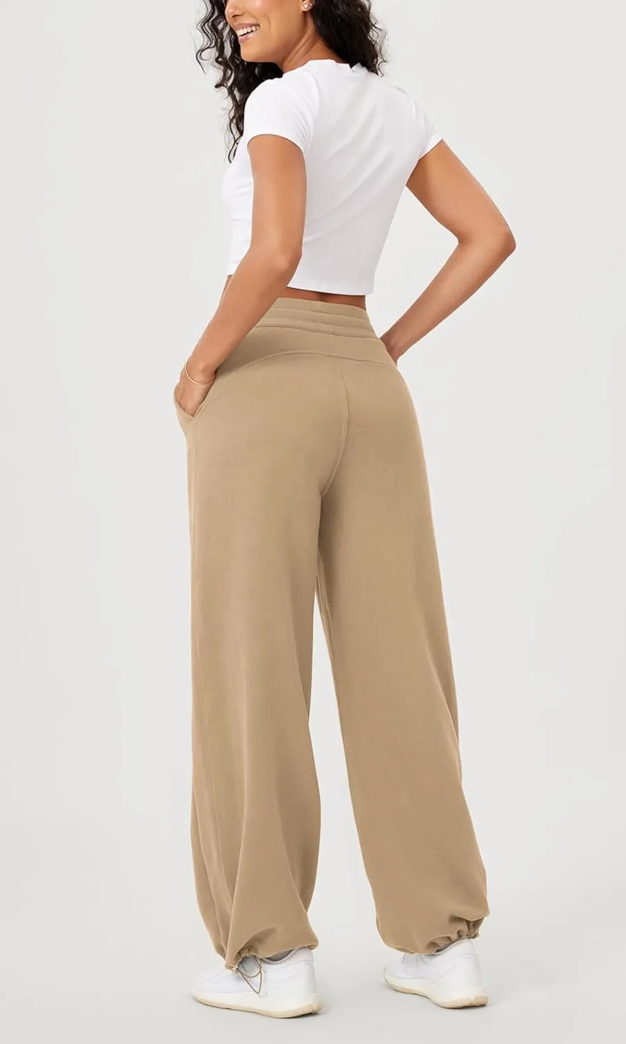 ODODOS Women's Fleece Lined Wide Leg Jogger Pants with Pockets Mid-Rise Relaxed Pull-On Sweatpants