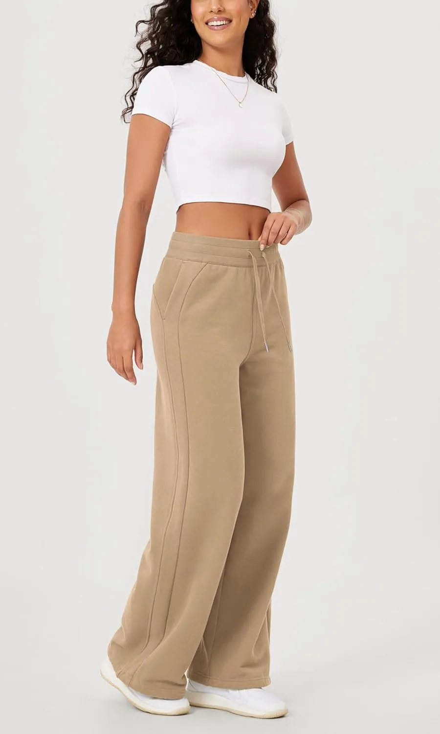 ODODOS Women's Fleece Lined Wide Leg Jogger Pants with Pockets Mid-Rise Relaxed Pull-On Sweatpants