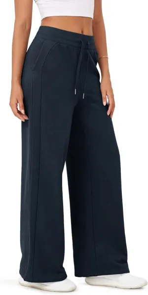 ODODOS Women's Fleece Lined Wide Leg Jogger Pants with Pockets Mid-Rise Relaxed Pull-On Sweatpants