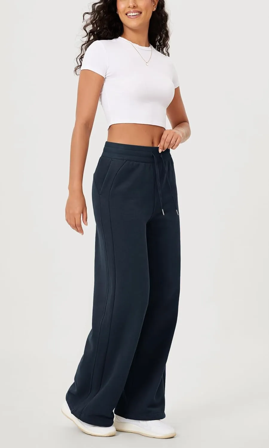 ODODOS Women's Fleece Lined Wide Leg Jogger Pants with Pockets Mid-Rise Relaxed Pull-On Sweatpants