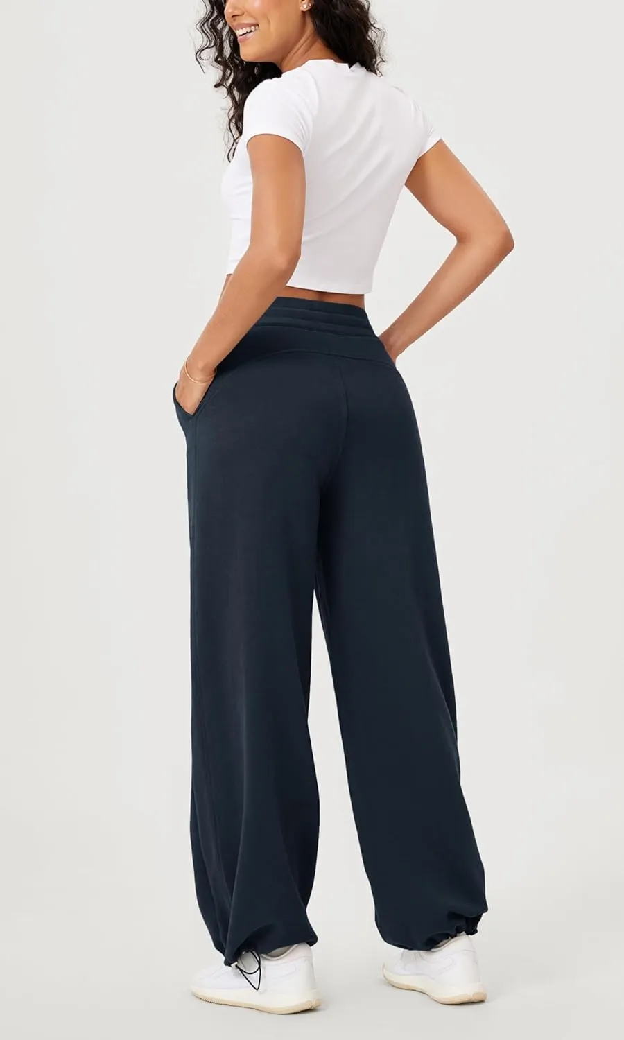 ODODOS Women's Fleece Lined Wide Leg Jogger Pants with Pockets Mid-Rise Relaxed Pull-On Sweatpants