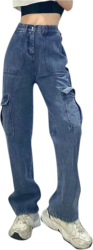 Pants Solid Color Waist Slim Elastic Women High Patchwork Button Jeans Black Wide Leg Pants for Women Jeans