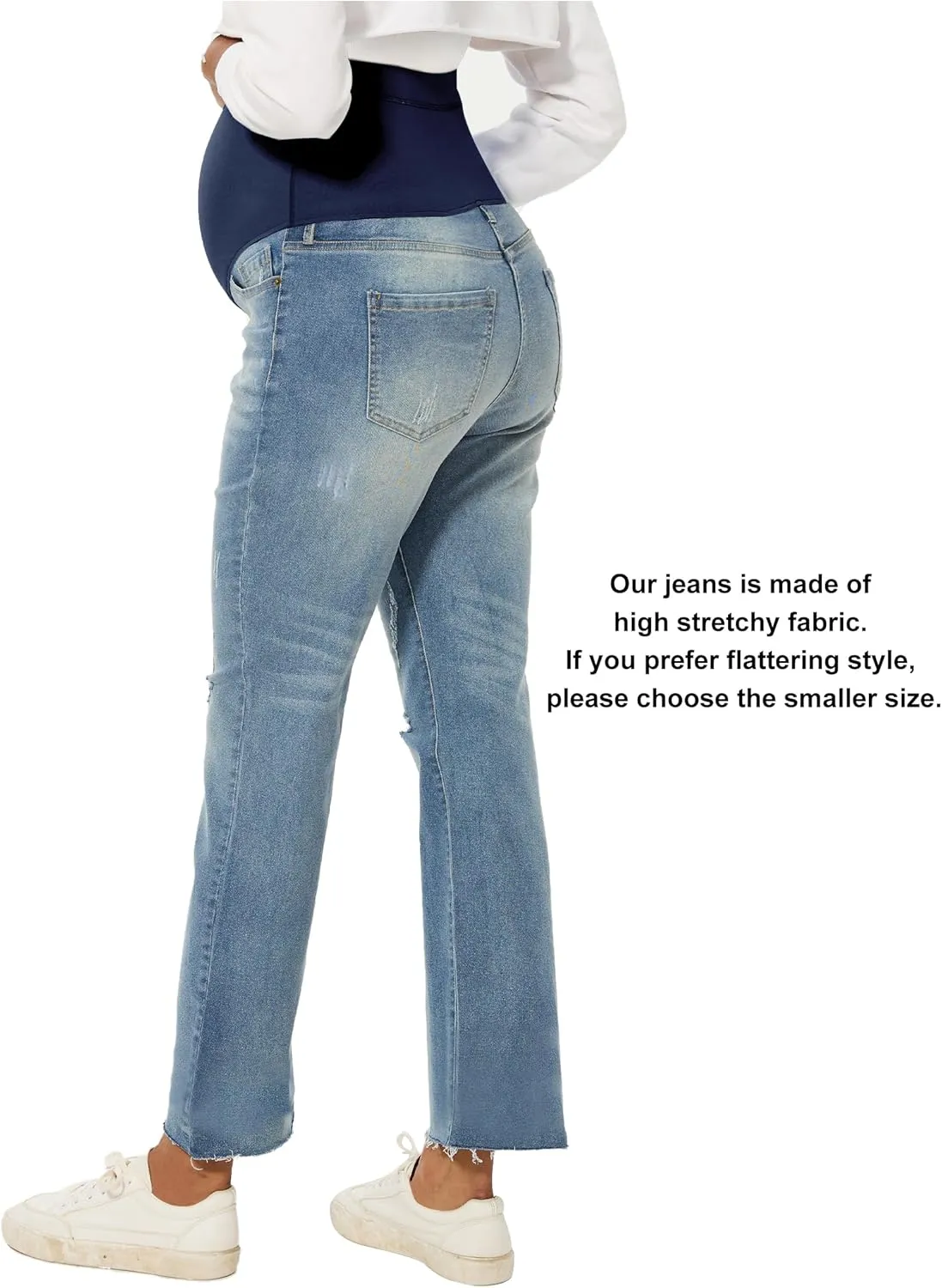 Peauty Maternity Jeans Frayed Hem Straight Leg Jeans Comfortable Stretch Over The Belly Support Pregnancy-Pants