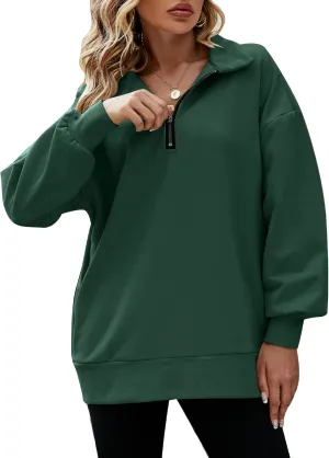 PEHMEA Womens Oversized Half Zip Pullover Long Sleeve Sweatshirt Quarter Zip Hoodie Trendy Sweater Fall Y2K Clothes