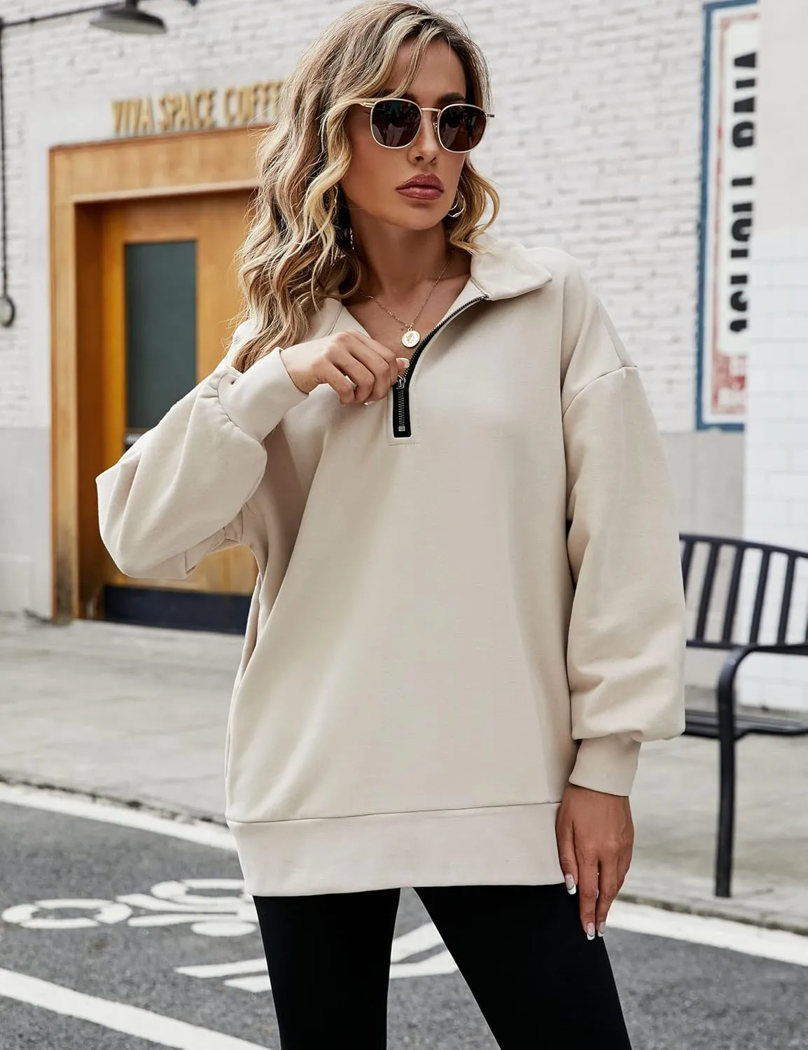 PEHMEA Womens Oversized Half Zip Pullover Long Sleeve Sweatshirt Quarter Zip Hoodie Trendy Sweater Fall Y2K Clothes