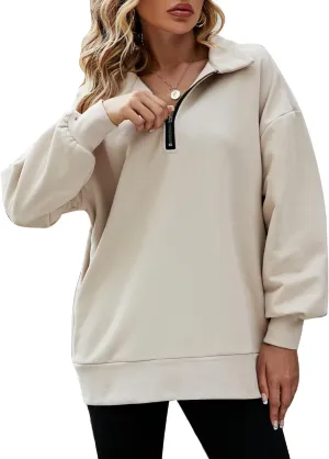 PEHMEA Womens Oversized Half Zip Pullover Long Sleeve Sweatshirt Quarter Zip Hoodie Trendy Sweater Fall Y2K Clothes