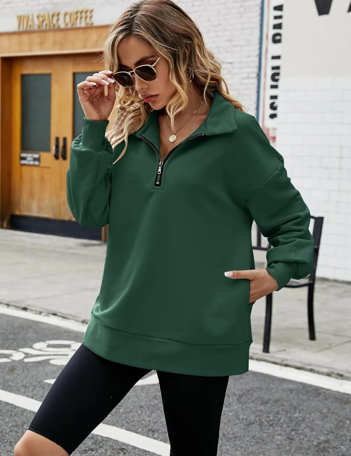 PEHMEA Womens Oversized Half Zip Pullover Long Sleeve Sweatshirt Quarter Zip Hoodie Trendy Sweater Fall Y2K Clothes