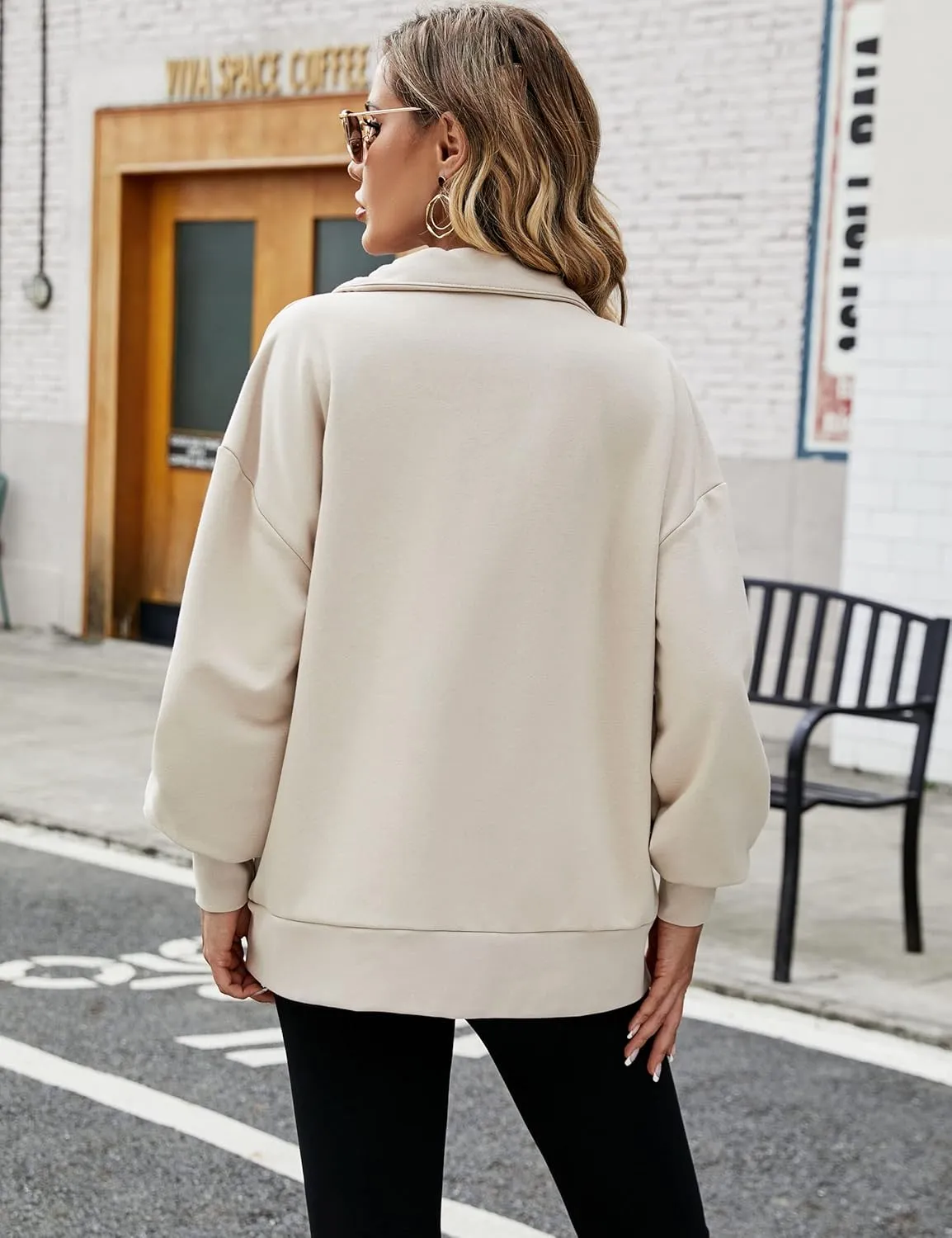 PEHMEA Womens Oversized Half Zip Pullover Long Sleeve Sweatshirt Quarter Zip Hoodie Trendy Sweater Fall Y2K Clothes