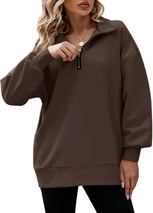 PEHMEA Womens Oversized Half Zip Pullover Long Sleeve Sweatshirt Quarter Zip Hoodie Trendy Sweater Fall Y2K Clothes