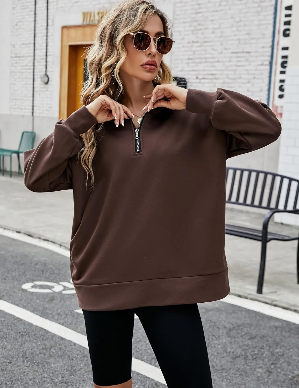 PEHMEA Womens Oversized Half Zip Pullover Long Sleeve Sweatshirt Quarter Zip Hoodie Trendy Sweater Fall Y2K Clothes
