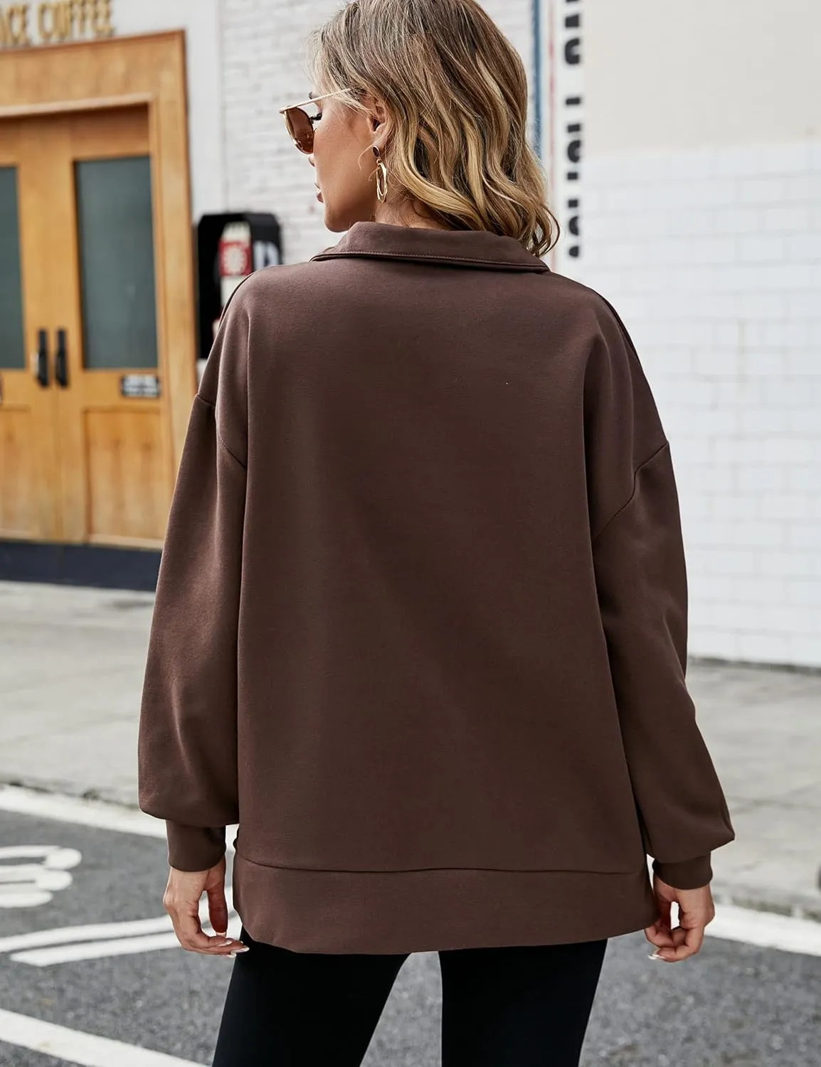 PEHMEA Womens Oversized Half Zip Pullover Long Sleeve Sweatshirt Quarter Zip Hoodie Trendy Sweater Fall Y2K Clothes