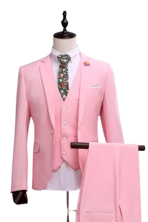 Pink Slim Fit 3-Piece 1 Button suit