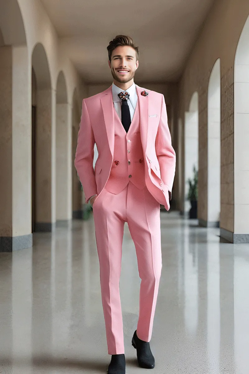 Pink Slim Fit 3-Piece 1 Button suit