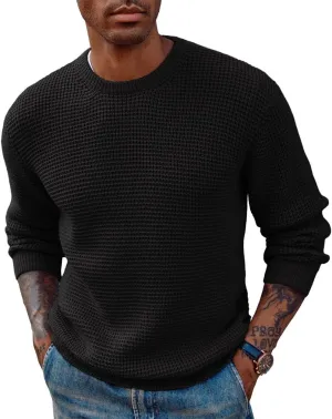 PJ PAUL JONES Mens Crewneck Pullover Sweater Waffle Textured Long Sleeve Knitted Sweaters