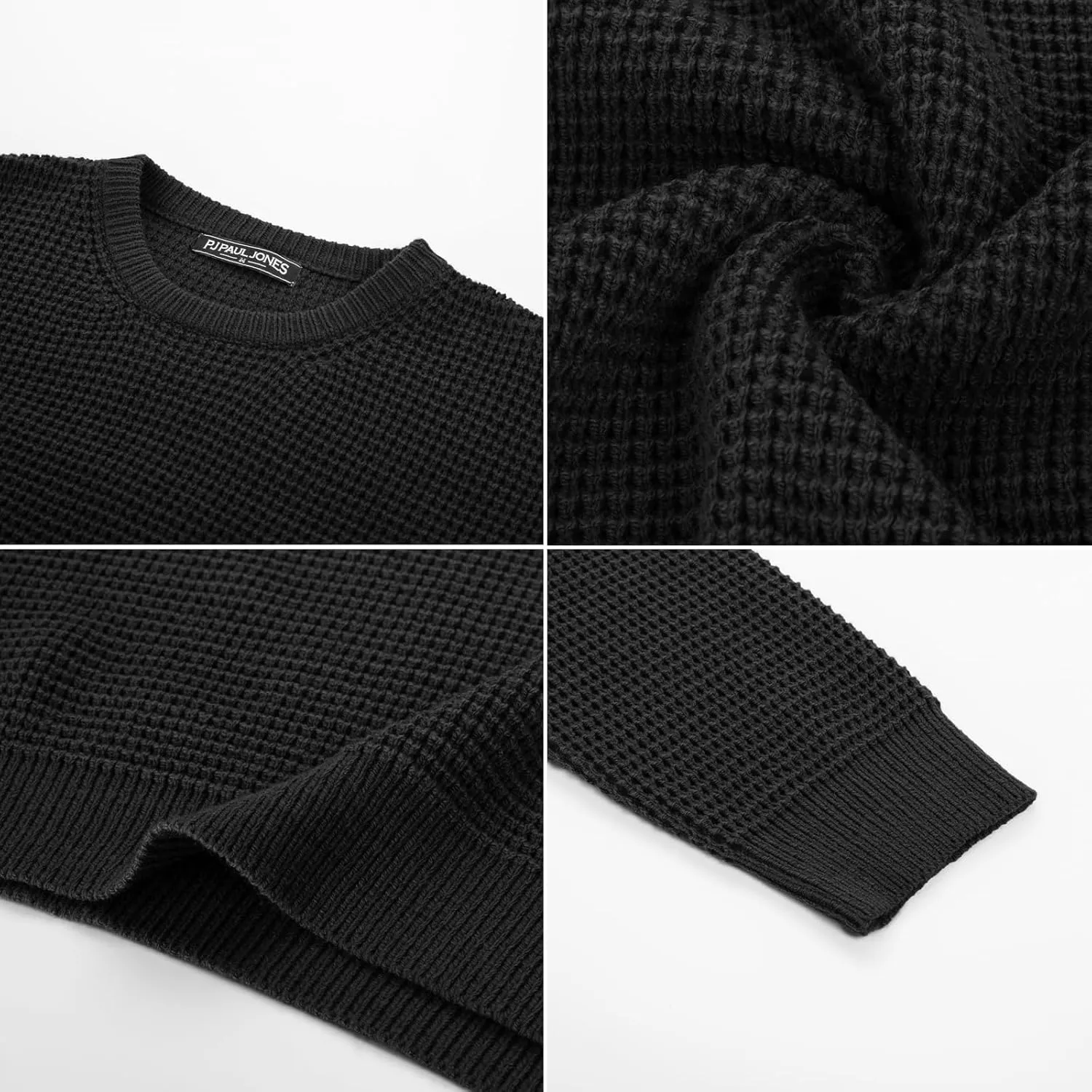 PJ PAUL JONES Mens Crewneck Pullover Sweater Waffle Textured Long Sleeve Knitted Sweaters
